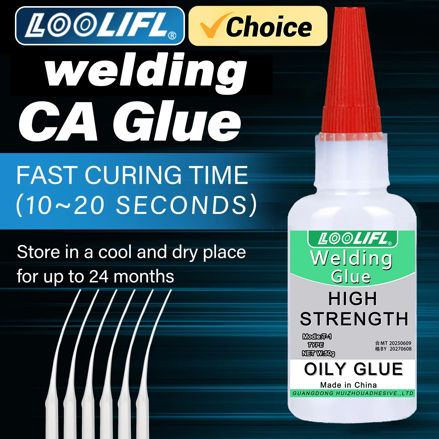 LOOLIFL 50g Hochfester ölbasierter Klebstoff zum Schweißen, ölbasierter Superkleber, hochwertiger CA-Kleber - universell klebender Sekundenkleber für Harz Keramik Metall Glas Holz, kostenloser