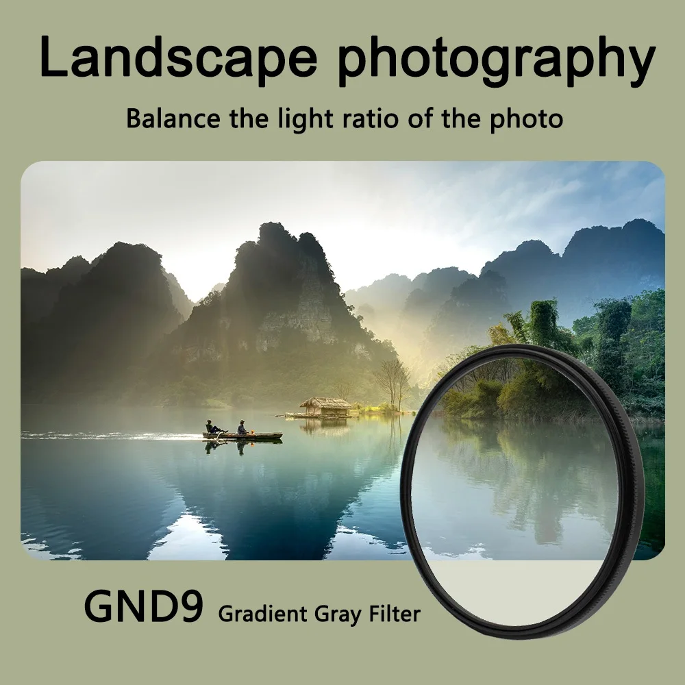 GND 0,9 Absolvent grauer Objektivfilter, geeignet zum Aufnehmen von Sonnenuntergangs- und Seelandschaften, Canon, Nikon, Sony, Kameraobjektivgröße 49–82 mm Image