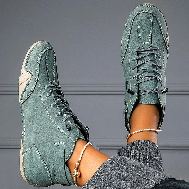 Nackte Damenstiefel aus Leder, modisches Schnürdesign, bequeme Schuhe mit weicher Sohle, tägliche Aktivitäten, Wandern, Reisen, hohe Schuhe