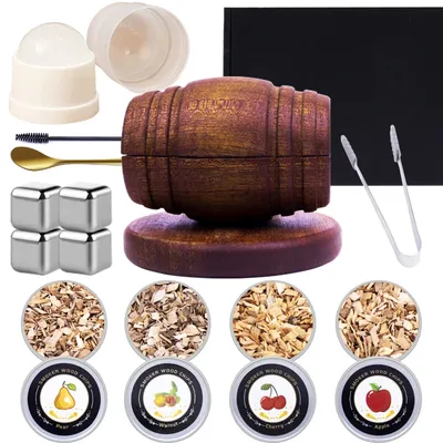 New Model Barrel Cocktail Smoking Kit With Wood Chips-4 Flavors Old Fashioned Drink Smoker Infuser For Bar Drinks Kitchen