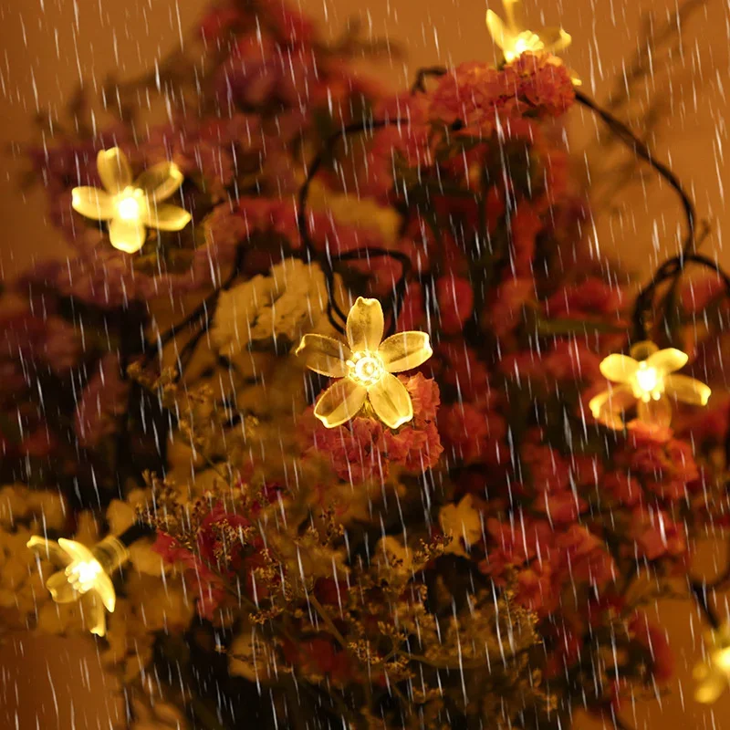 Solar Fairy String Light Sakura Garlands 5M Peach Flower CherryLED Lamp for Wedding Party Garden Outdoor Decor Led Lights