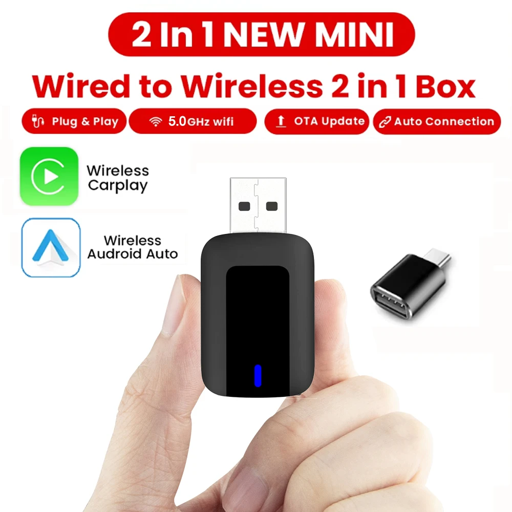 2-in-1 kabelloses Carplay und Android Auto Smart Dongle 5G Wifi Plug & Play für Volvo Benz Kia Chery VW Toyota OEM-Navigationssystem Image