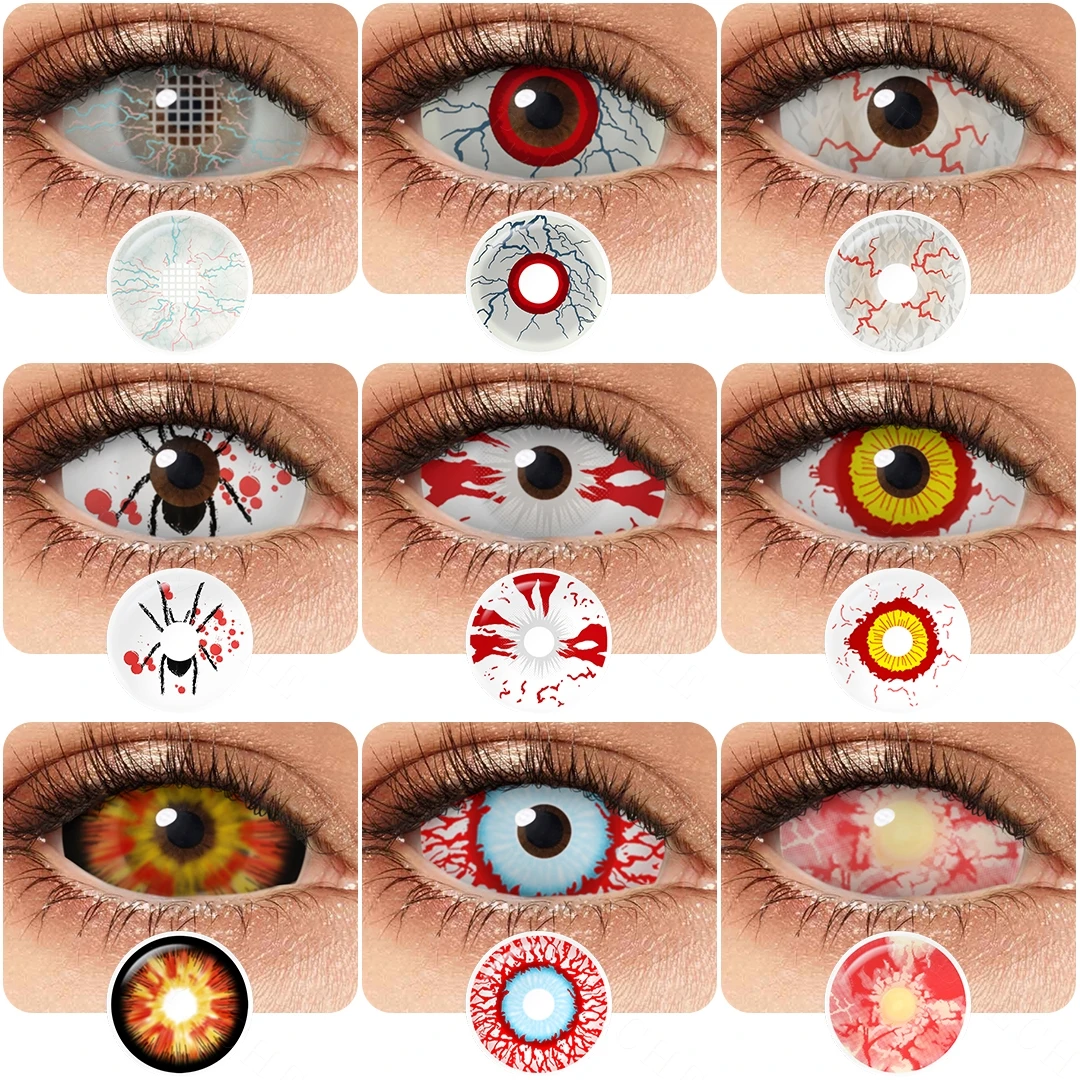 PSEYECHE Farbkontaktlinsen, 22 mm, volles Auge, farbig, Sclera, Cosplay, Halloween, Anime, gelbe Augenlinsen Image