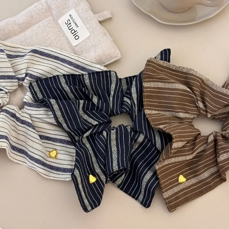 1pc Wald stil retro gestreiften quadratischen dickdarm haar ring quadrat schal haar seil neue stil krawatte kopf gummiband Image