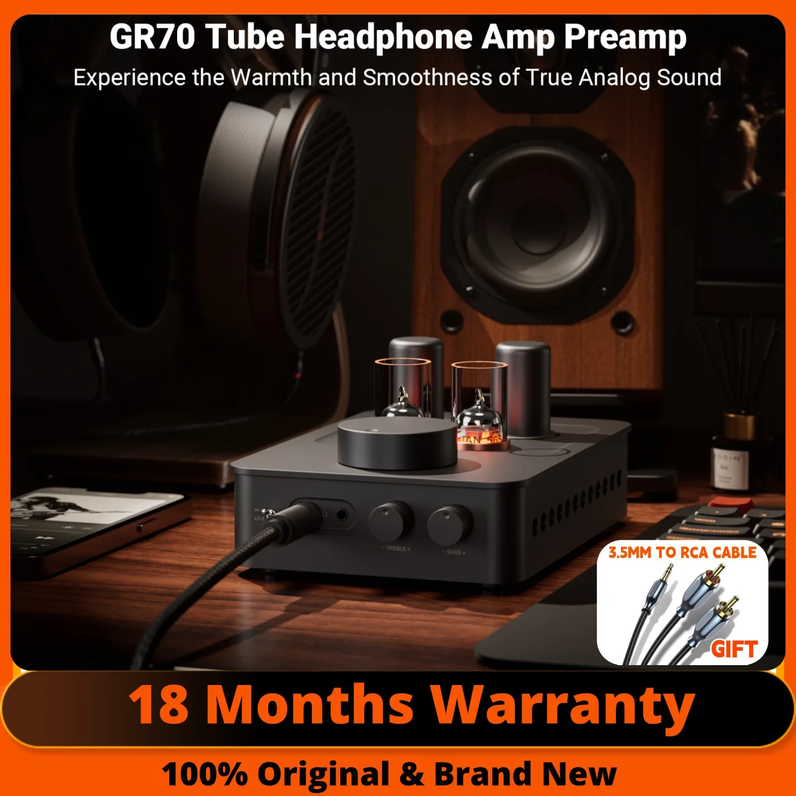 Fosi Audio GR70 Klasse A Kopfhörerverstärker 5654W*2 6Ж4*2 Vakuumröhrenvorverstärker HIFI Audio Amp 3,5mm & 6,35mm Jack Image