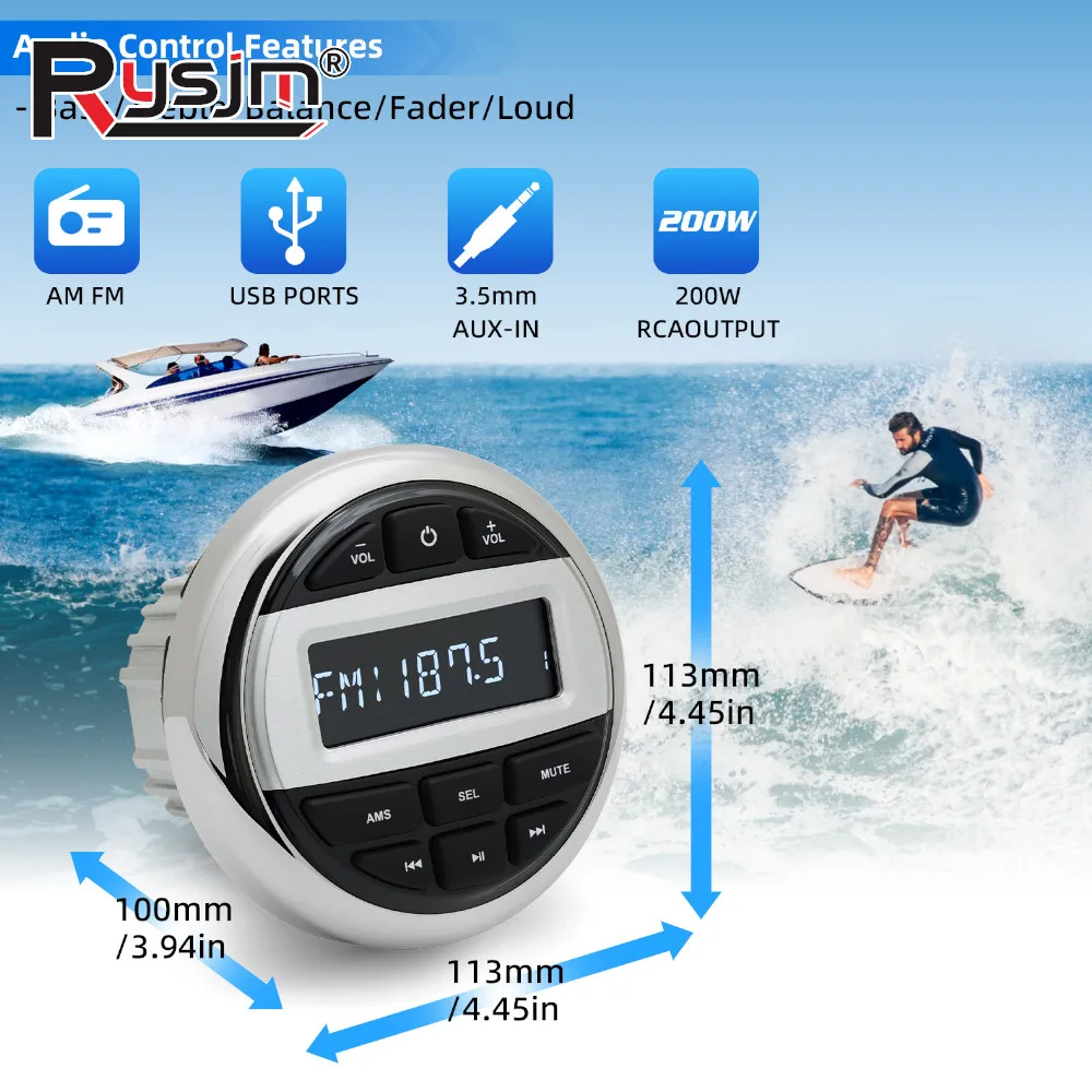 Boot Radio Media Player Marine Stereo MP3 Wasserdichte Bluetooth Audio Radio FM AM Empfänger Für Erntes ATV UTV SPA Image