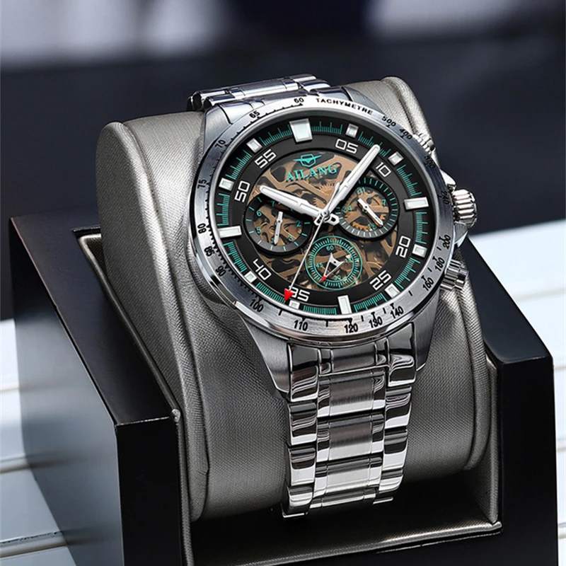 AILANG 2024 Neue Mode Mechanische Uhr für Männer Edelstahl Armband Wasserdicht Leucht Automatische Skeleton Männer Armbanduhr Image
