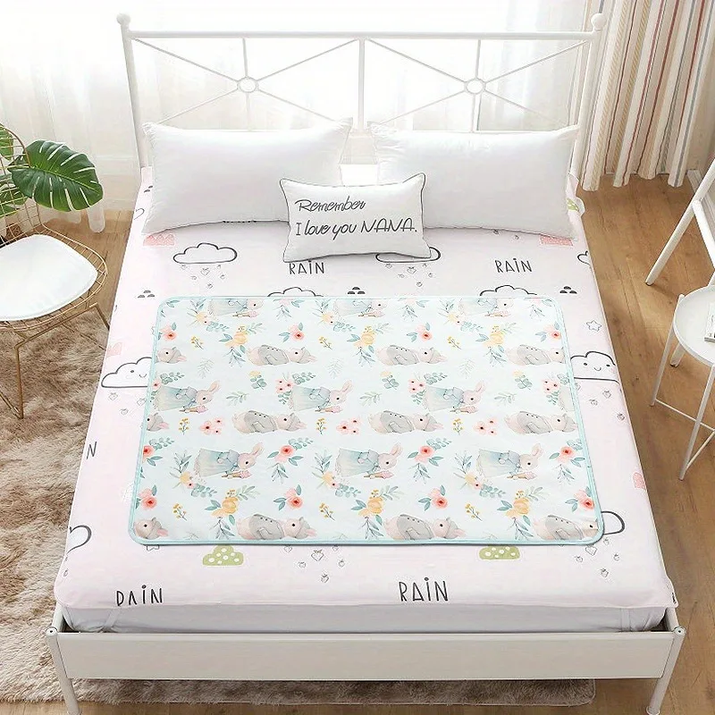 Große, atmungsaktive, rutschfeste Windelmatte, niedliches Tier-Blumenmuster, waschbar, leicht zu reinigen, für Babyschuteln, Spielzeit, wasserdichte Unterlage Image