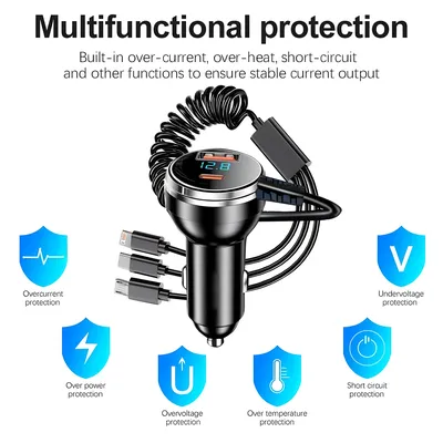 230 W Autoladegerät 5 Ports Schnellladung PD QC3.0 USB C Autotelefon-Ladegerät Typ C Ladegerät im Auto für iPhone Samsung Huawei Xiaomi