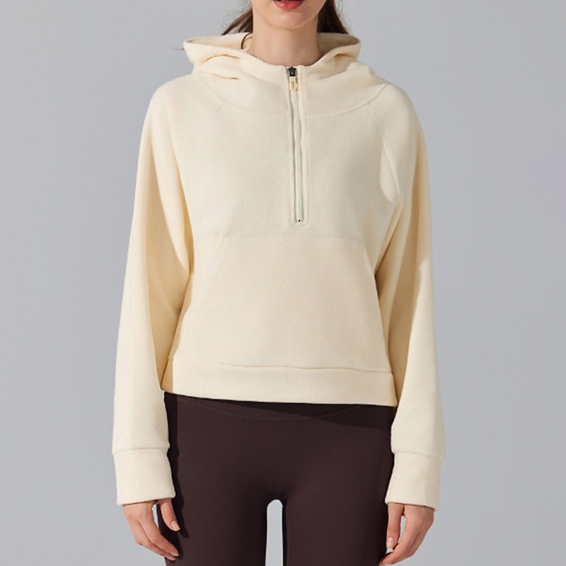 Women's Outdoor Sweatshirt Fleece Hoodies Windproof Warm Pocket Long Sleeve Sports Solid Color Top For Gym Gym Workout Fitness Activewear