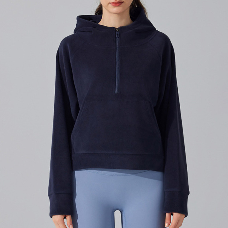 Women's Outdoor Sweatshirt Fleece Hoodies Windproof Warm Pocket Long Sleeve Sports Solid Color Top For Gym Gym Workout Fitness Activewear