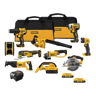 DeWalt 20V MAX 10-Tool Cordless Combo Kit with 2 Rechargeable 2.0 Ah Lithium-Ion Batteries, 1 Charger, and 2 Tool Bags DCK1021D2