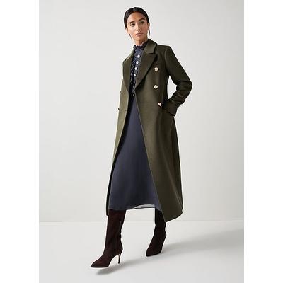 Natalia Petite Green Wool Fitted Double Breasted Coat, Dark Khaki