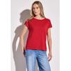 T-Shirt STREET ONE, Damen, Gr. 34, rot (glory rot), Jersey, Obermaterial: 80% Polyester, 20% Viskose, unifarben, casual, hüftbedeckend, U-Boot-Ausschnitt, Kurzarm, Shirts, mit Spitzendetail