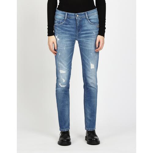 Relax-fit-Jeans GANG ""94AMELIE"", Damen, Gr. 34, N-Gr, destroyed midblau, Denim/Jeans, Obermaterial: 99% Baumwolle, 1% Elasthan, modisch, bequem lang, Jeans, mit doppelter rechter Gesäßtasche