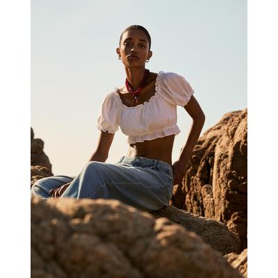 Bershka Short Sleeve Cropped Blouse Women S Off White
