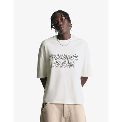 Bershka Embroidered Short Sleeve Boxy Fit T-Shirt Men Xl Off White