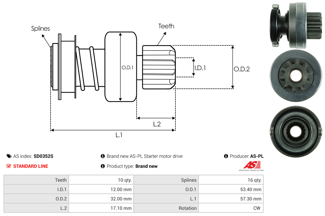AS-PL Freilaufgetriebe, Starter Universal SD0352S Image