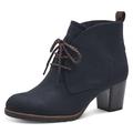 Schnürstiefelette MARCO TOZZI, Damen, Gr. 40, blau (dunkelblau kombiniert), Textil, Lederimitat, unifarben, Veloursleder, klassisch, Schuhe, Blockabsatz, Ankleboots, Schnürboots mit Ziernähten