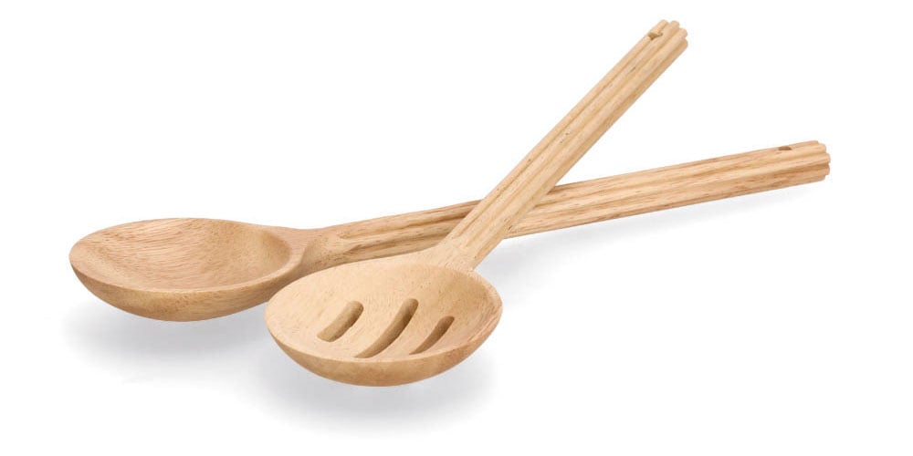 Salatbesteck ZELLER PRESENT "Stripes", beige (natur), Holzwerkstoff, Kochbesteck-Sets, Gummibaum, langlebig und robust