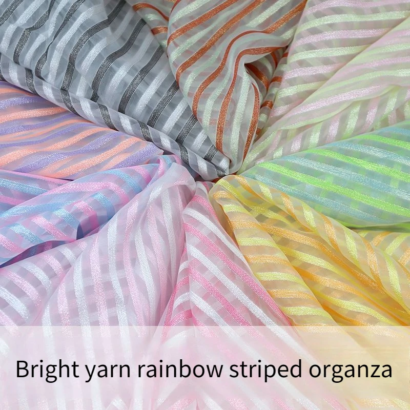 Regenbogen gestreifter Organza-Stoff im Meterware für Kleidung, Rock, Hochzeitsdekoration, DIY-Nähen, weiches, transparentes Stoff mit hoher Dichte Image