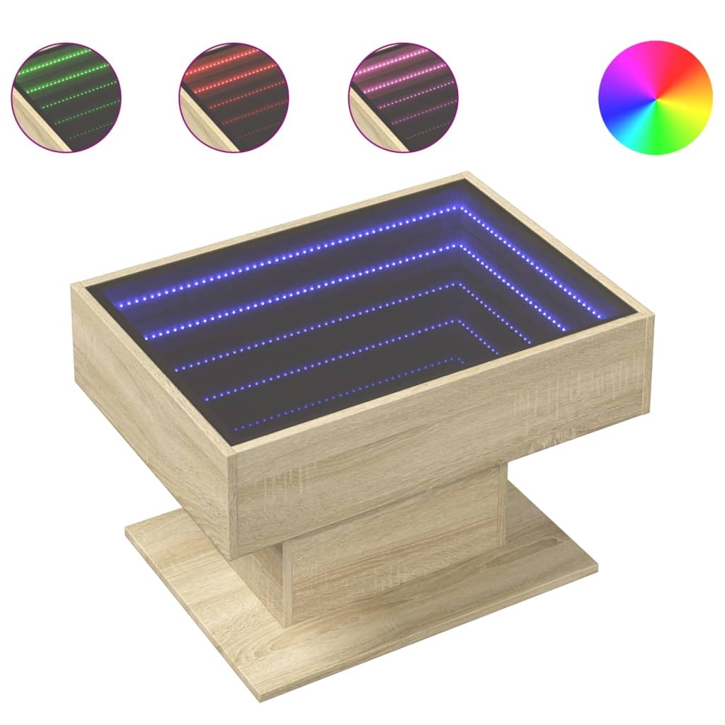 vidaXL LED-Couchtisch Sonoma Eiche 70x50x45 cm Holzwerkstoff Image
