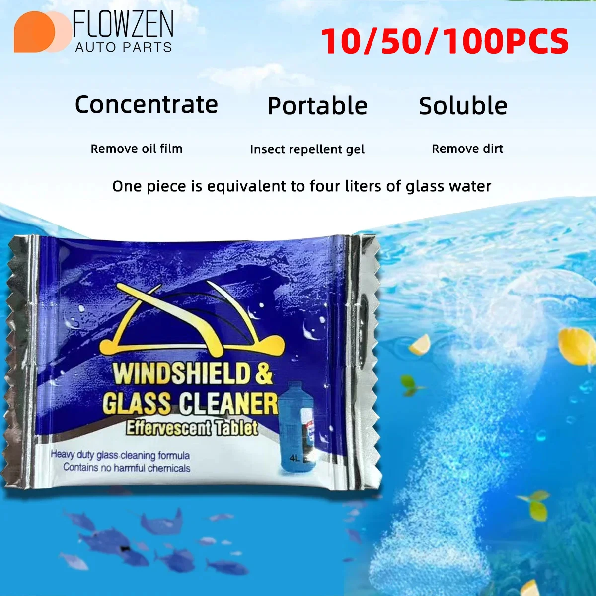 10/50/100PCS Windshield Glass Washer Cleaner Compact Effervescent Tablets Detergent Car Beauty Tool Accessaries