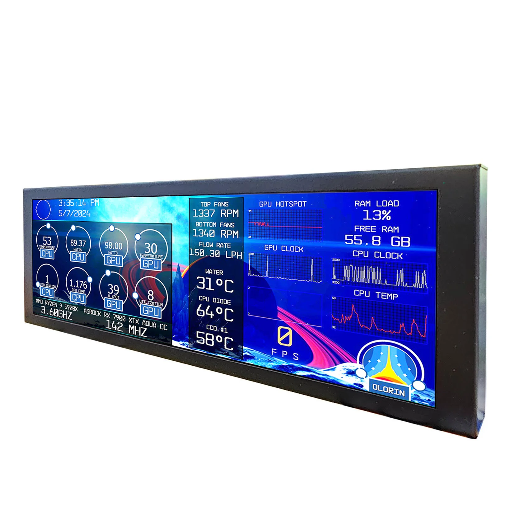 Vsdisplay Externer Monitor Stretch Bar Monitor Sekundärbildschirm 7,84 Zoll 400X1280 Mini-Monitor für PC CPU GPU Temp Daten Image