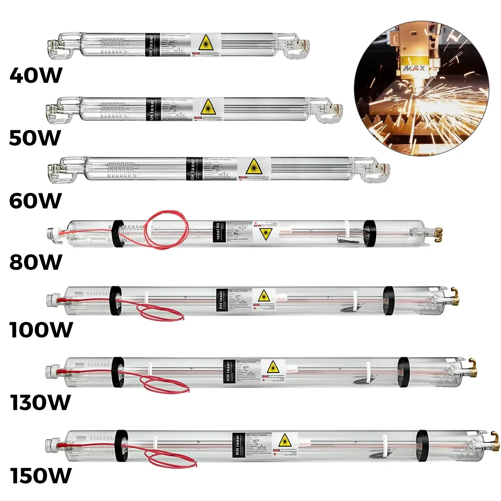 Sihao CO2-Laserröhre, 40 W, 50 W, 60 W, 80 W, 100 W, 130 W, 150 W, 700 mm bis 1830 mm Länge, Glas, 80 mm Durchmesser, lange Lebensdauer für Lasermaschine