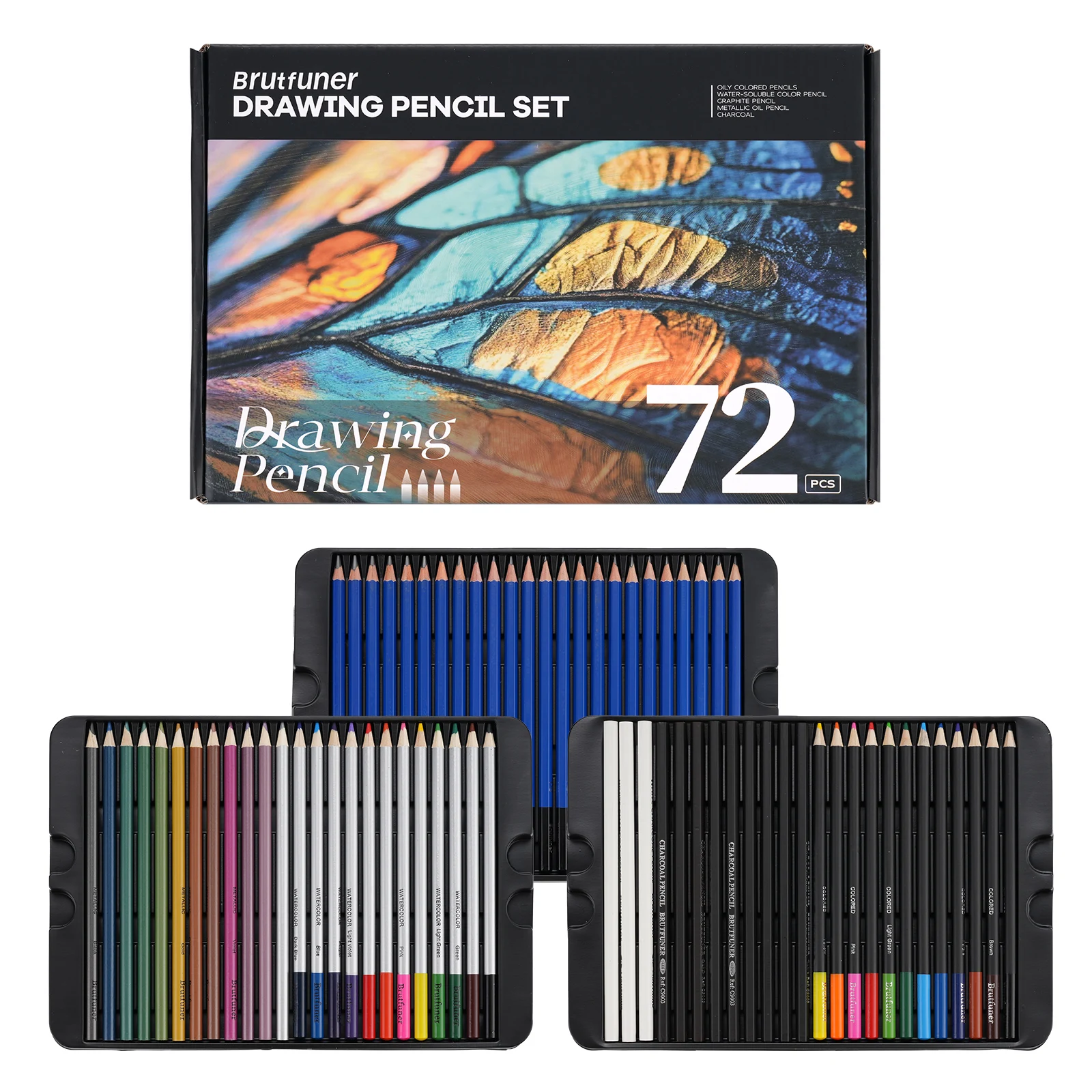 72-teiliges Zeichenstift, Skizzenstift, Buntstifte, professionelles Skizzieren, Kunst, Graphit, Holzkohle, Blending Stump Pencils Kit Image