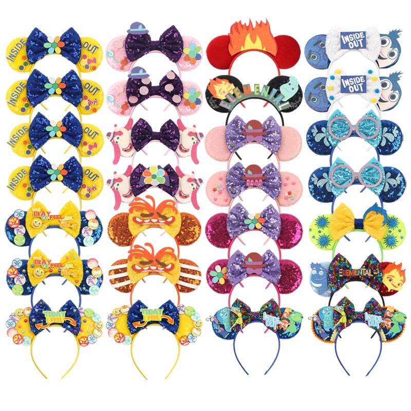 Hot Inside Out Mickey Minnie Ohr Stirnband Pailletten Bogen Mädchen Erwachsene Kinder Halloween Party Cosplay Haar Zubehör Prinzessin Haarband Image