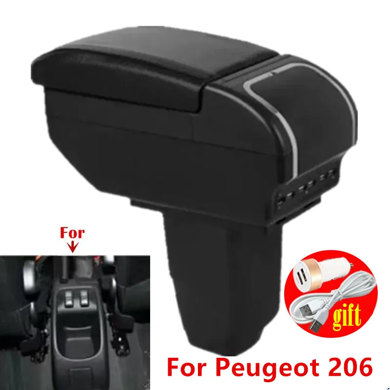 Armlehnenbox für PEUGEOT 206, Auto-Armlehne aus Leder, Mittelkonsole, Aufbewahrungsbox, USB, speziell für Nachrüstung, Autozubehör ﻿ Image