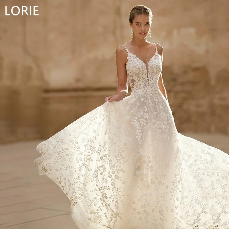 LORIE A-Linie Sexy Applikation 3D-Blumen Hochzeitskleid Ärmellos Rückenfrei Brautkleider Rückenfreies Brautkleid Maßgeschneidert 2025