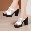 Modische neue runde Kopf sexy leichte High Heel Hausschuhe Sommer Mesh Fisch Mund bequeme große Damenschuhe