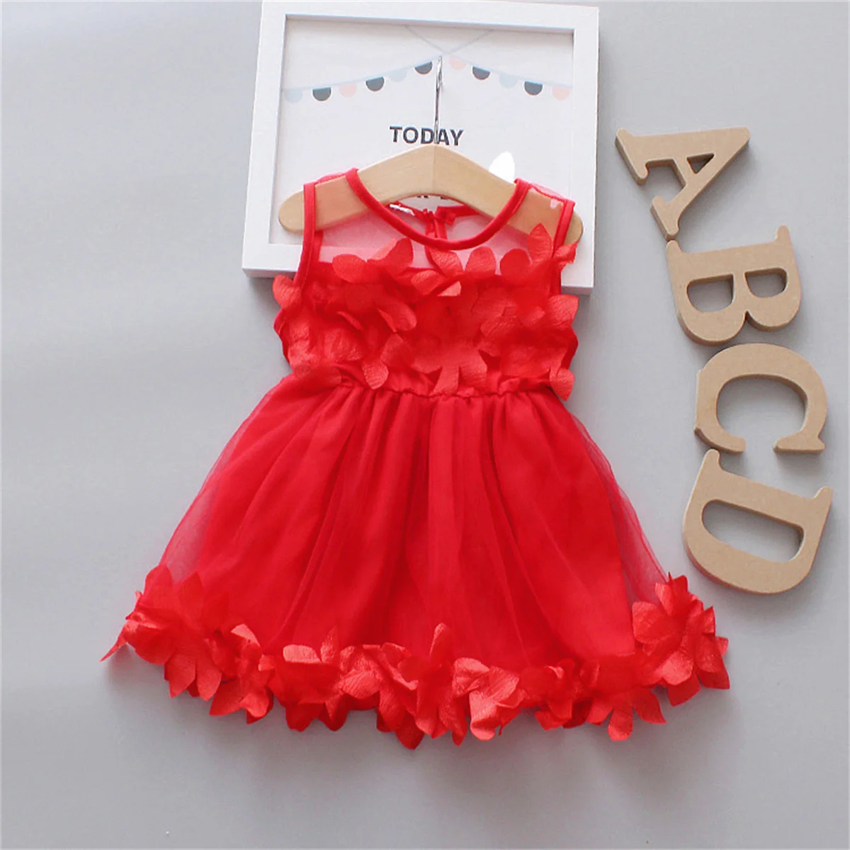 Baby Mädchen Kleid Sommer Neue kinder Kleidung Hohl Mesh Weste Rock Einfarbig Dreidimensionale Blume Ärmellose Rock Image