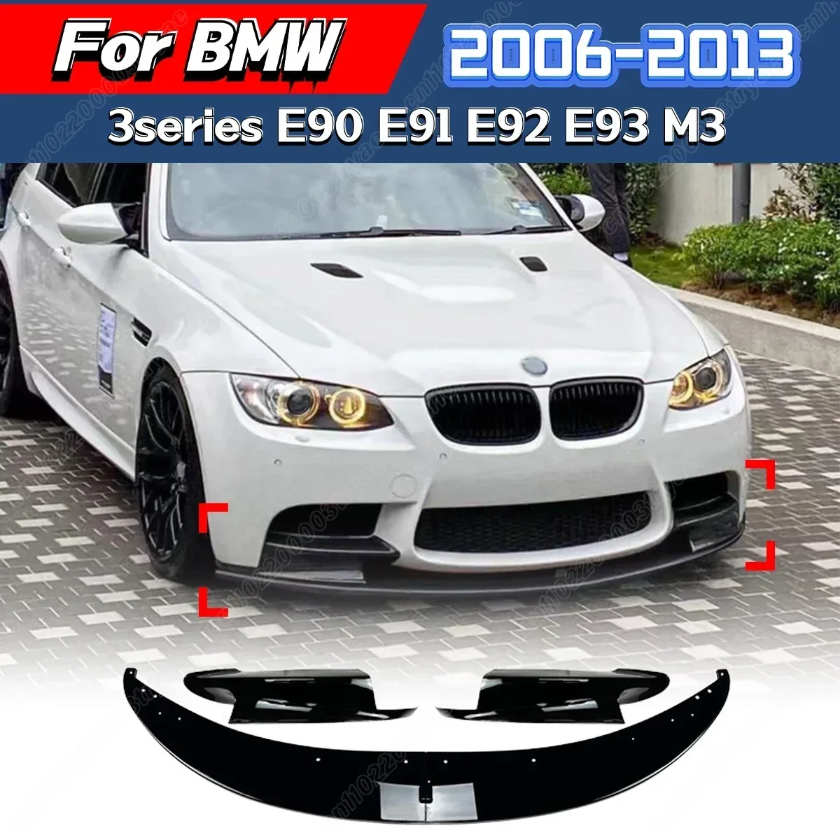 Per BMW Serie 3 E90 E92 E93 M3 2007 2008 2009 2010 2011 2012 2013 Paraurti anteriore Spoiler Labbro Splitter Lama Pala anteriore Body Kit