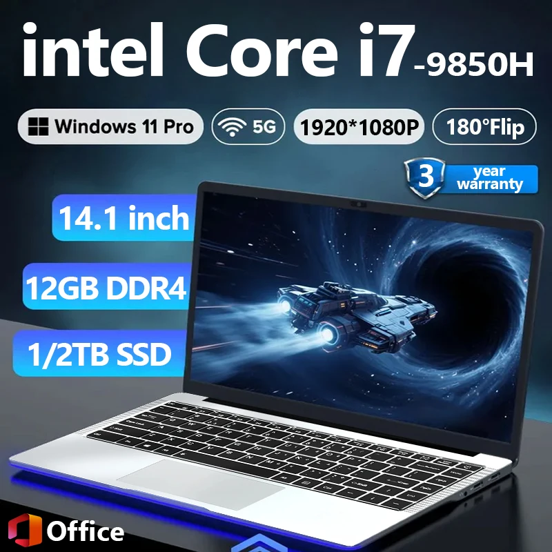 Neuer tragbarer Laptop Intel Core i7 9850H Computer 14,1 Zoll 1920*1080 HD Gaming Laptops Windows 11 12 GB DDR4 1 TB SSD PC Notebook Image