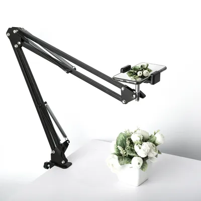 Overhead Phone Camera Tripod Stand Set Desktop Photography Arm With Ring Light Lamp For Tabletop Shot And Video Recording