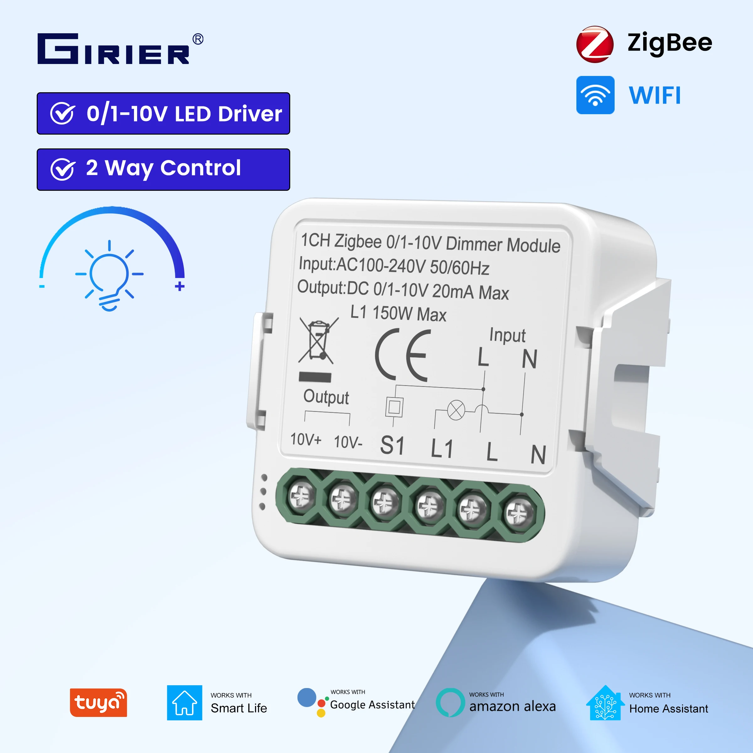 GIRIER Tuya ZigBee/WiFi Smart Dimmer Schalter Modul für DC0-10V Licht Fahrer Universal DIY Breaker Relais Unterstützung Alexa Hey Google Image