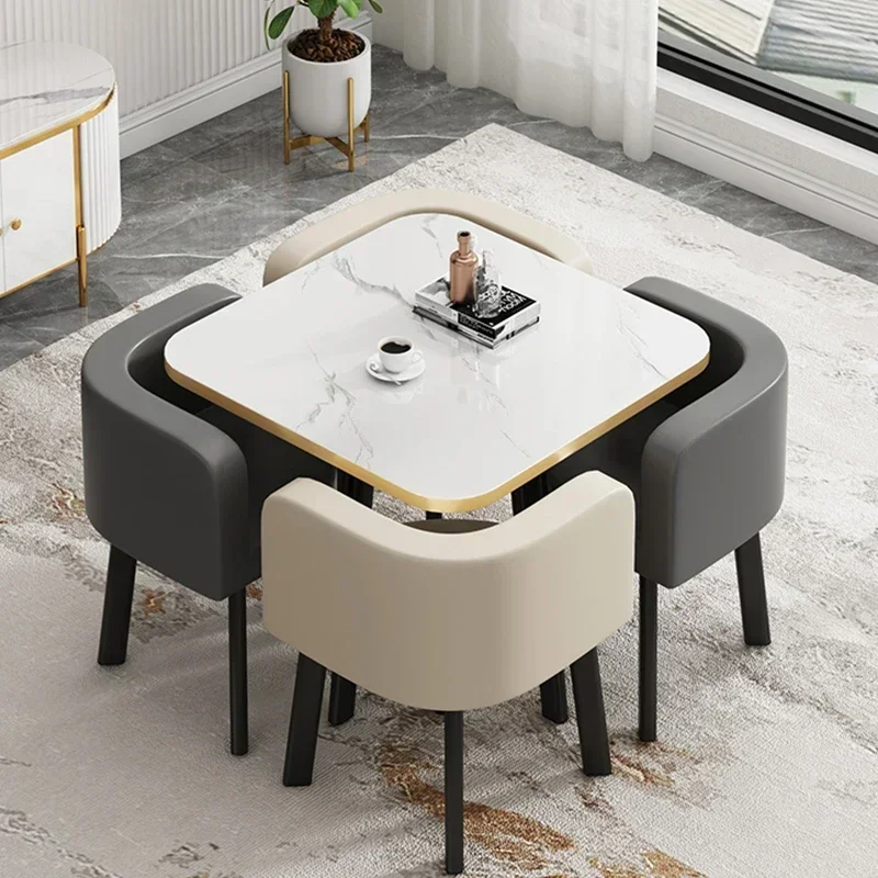 Runder Tisch, Ruhebereich, ein Tisch und vier Stühle, Set, leichter Luxus, Freizeit, Verhandlungstisch und Stuhl, Kombination, Empfang