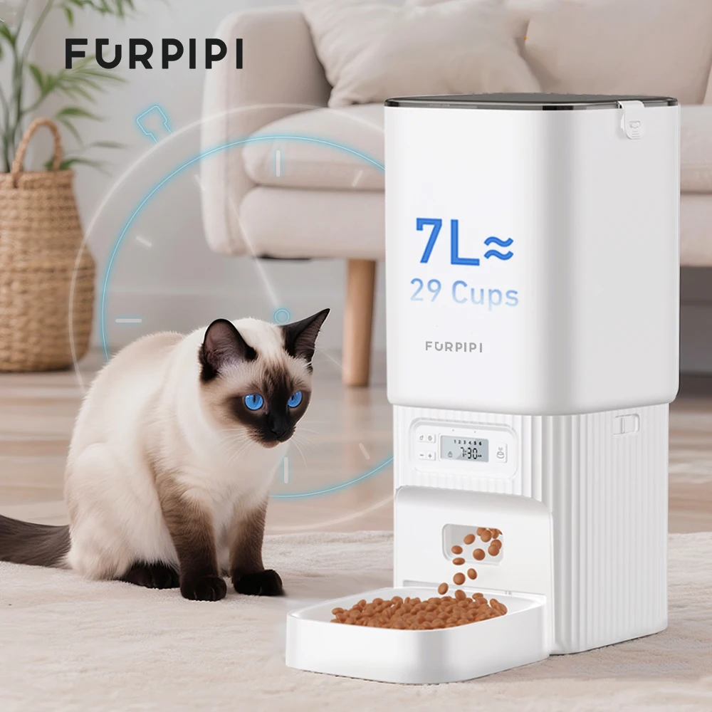 Mangeoire automatique pour chat Furpipi 7L Machine à aliments lente distributeur de nourriture sèche pour chat chronométré mangeoire automatique de repas pour animaux de compagnie pour chats et petits