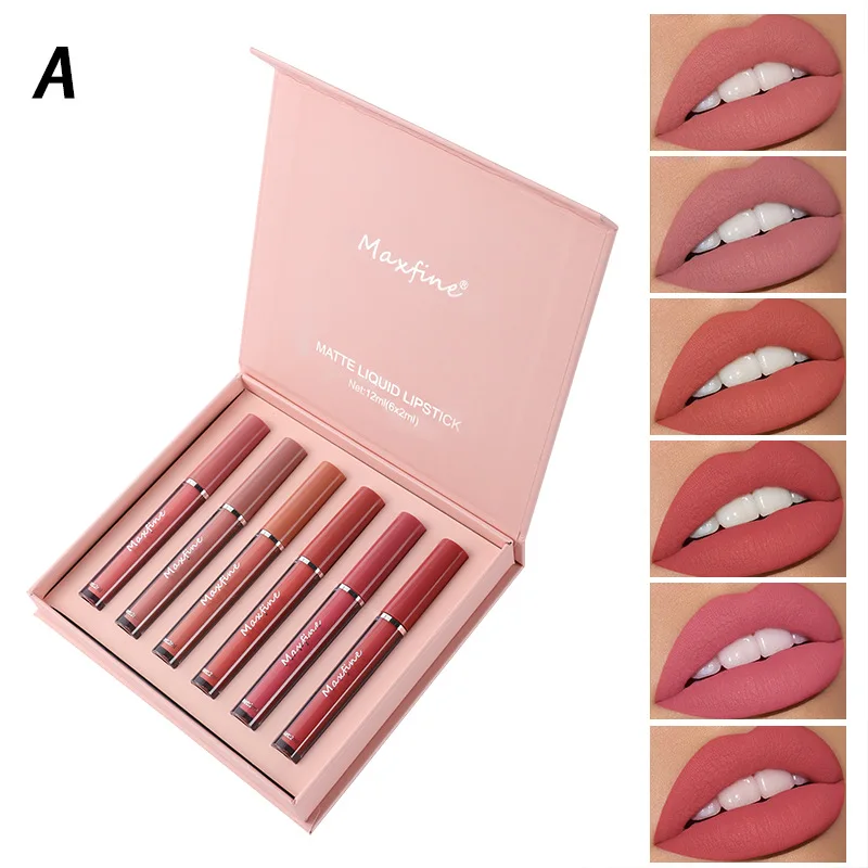 Set lucidalabbra opaco Rossetto a 6 colori Display liscio e duraturo Lucidalabbra Rossetto idratante impermeabile Confezione regalo per le vacanze