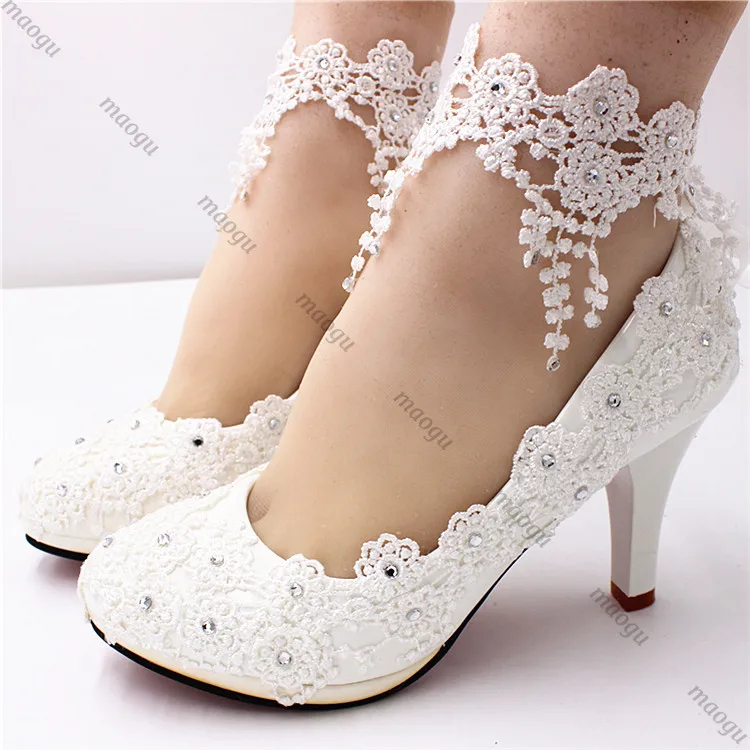Neue Schuhe Frau Braut Elegante Weiße Spitze Perle Design High Heels frauen High Heels Braut Hochzeit Schuhe Damen