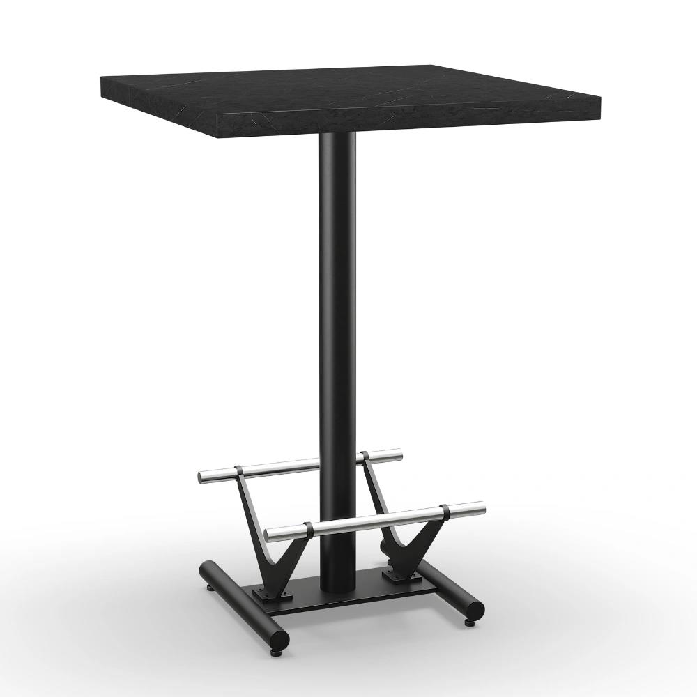 BIG Möbel GmbH Premium Gastro Stehtisch 50x50 cm | Marmor Dunkel | mit Fußrasten aus Edelstahl Image