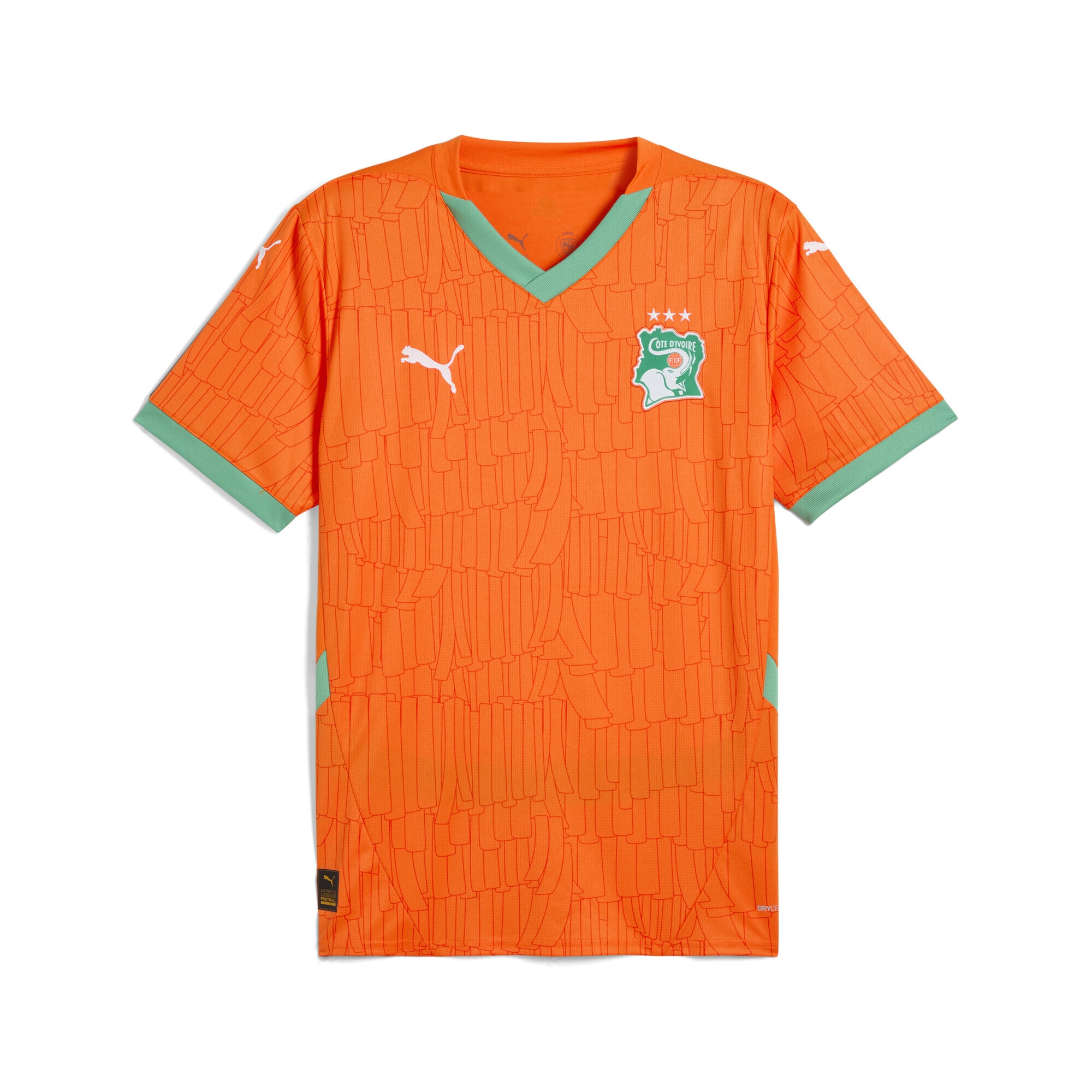 Trainingsshirt PUMA "Elfenbeinküste 2025 Heimtrikot Herren", Herren, Gr. M, orange (rickie orange jade frost grün), Obermaterial: 100% Polyester; Rippe: 100% Polyester, bedruckt, regular fit, Rundhals, Shirts Image