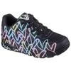 Wedgesneaker SKECHERS "UNO-SPREAD THE LOVE", Damen, Gr. 35, schwarz (schwarz multi), Lederimitat, kontrastfarbene Details, sportlich, Schuhe, Freizeitschuh, Halbschuh, Schnürschuh mit coolem Graffiti-Print