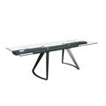 Table à manger extensible rectangulaire en verre trempé et acier noir