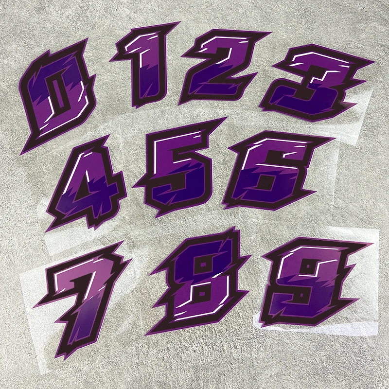 Autocollants de numéro de moto violets, 1 pièce, imperméables, pour réservoir de carburant, carénage de pare-brise, Scooter, casque, vélo, autocollants en vinyle