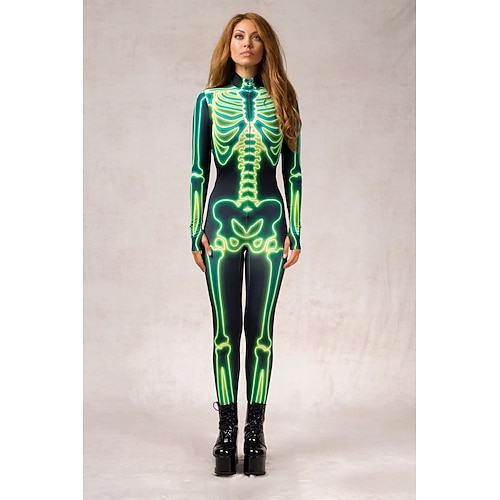 Karneval 2026 Totenkopf Bodysuits Halloween-Gruppen-Paarkostüme Ganzkörper-Catsuit Gruseliges Kostüm Erwachsene Kinder Alle Halloween Karneval Tag der Toten Club Party Leistung Einfache Image