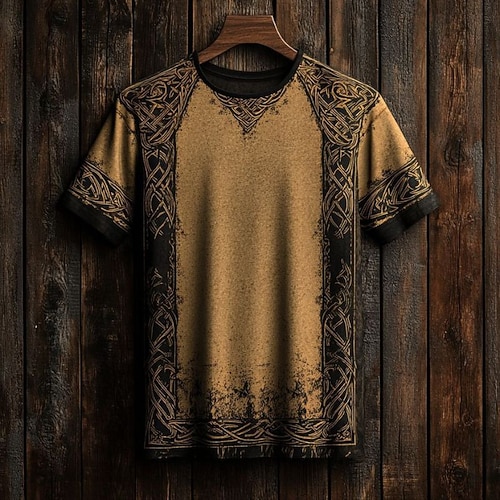 Herren T-Shirt Kurzarmshirt Kurzarm Rundhalsausschnitt Sommer Herbst Grafik Mode Designer Retro Vintage Druck Urlaub Straße Ausgehen Schwarz Dunkelmarine Braun Top T-Shirt für Herren Image